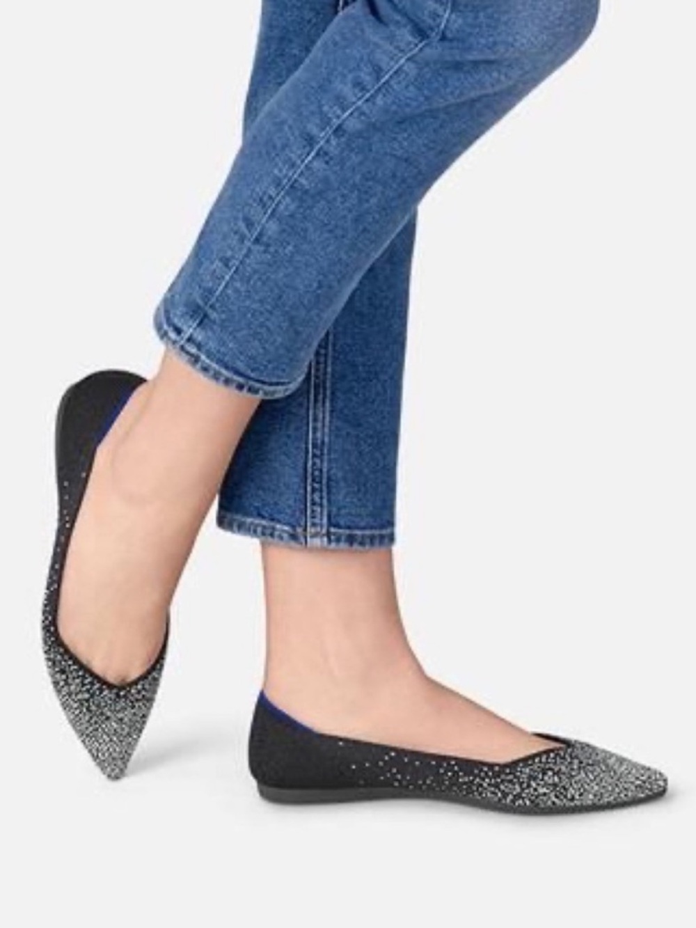 Rothy’s Point Slate Metallic Silver Flat Shoe 6.5